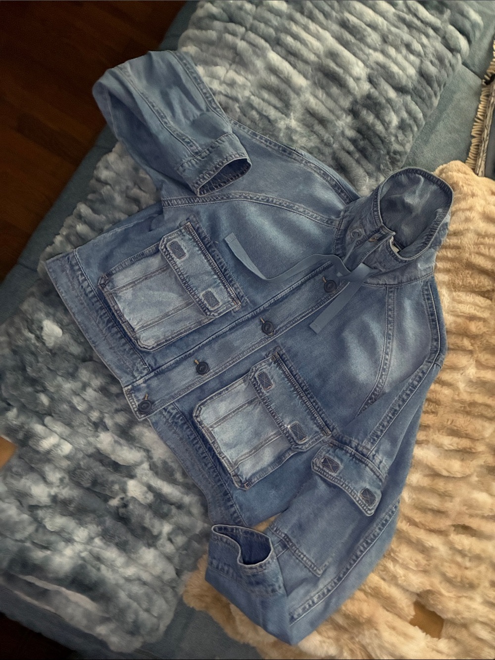 American Eagle Outfitters Light Blue Denim Jacket with Front Pockets